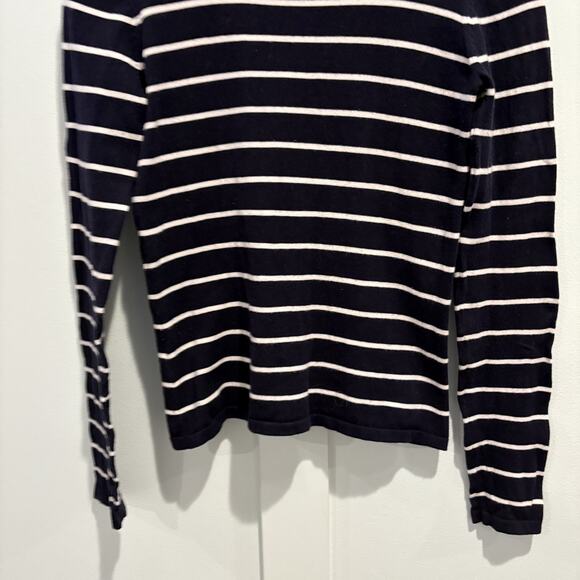 Laura Ashley Sweater Women Small Navy Striped Button Shoulder Mock Neck Nautical - Picture 4 of 11